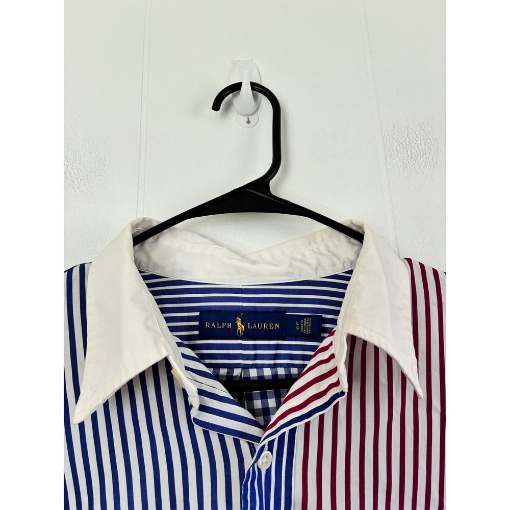 Ralph Lauren Mens Patchwork Stripe Gingham Button Down Shirt Red Blue White L - Picture 5 of 7
